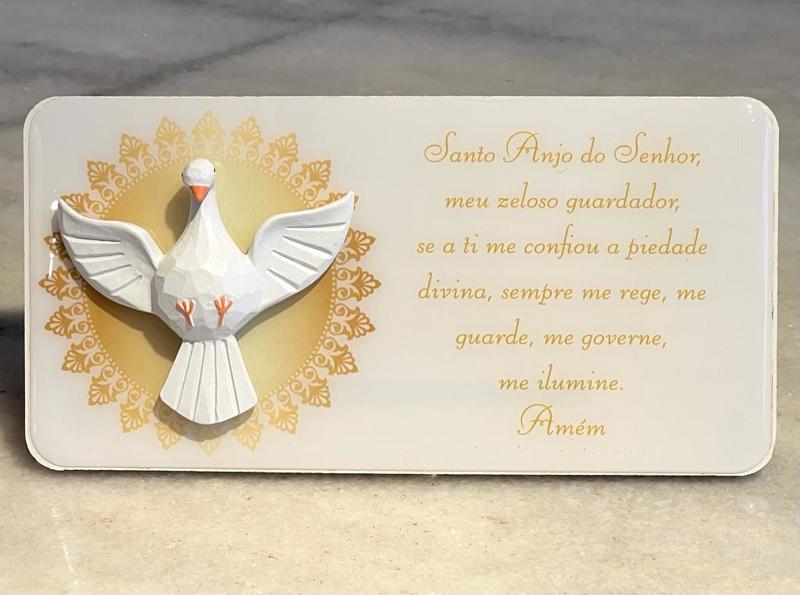 PLACA ESPIRITO SANTO COM ORAÇÃO SANTO ANJO