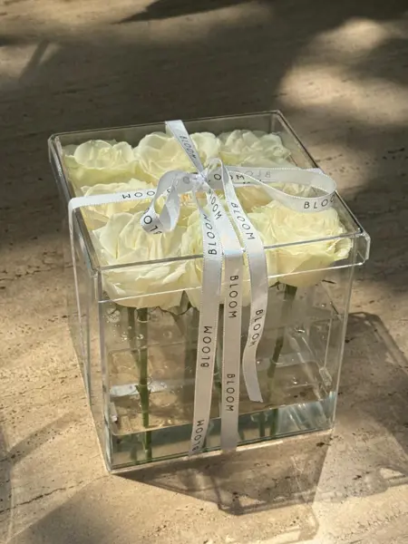 CAIXA ACRÍLICA COM 9 ROSAS
